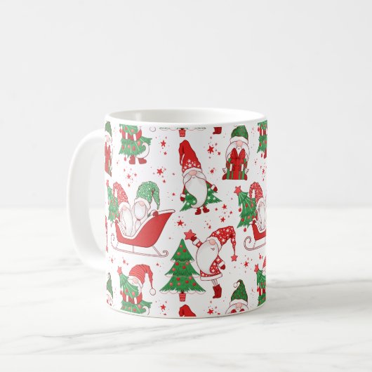 Christmas Gnomes & Trees All-Over Pattern Koffiemok (Voorkant links)