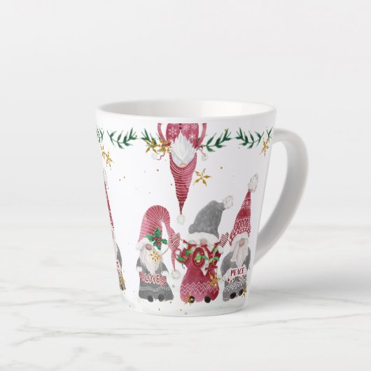 Christmas Gnomes Waterverf Love Joy Peace Foliage Latte Mok (Rechterhoek)