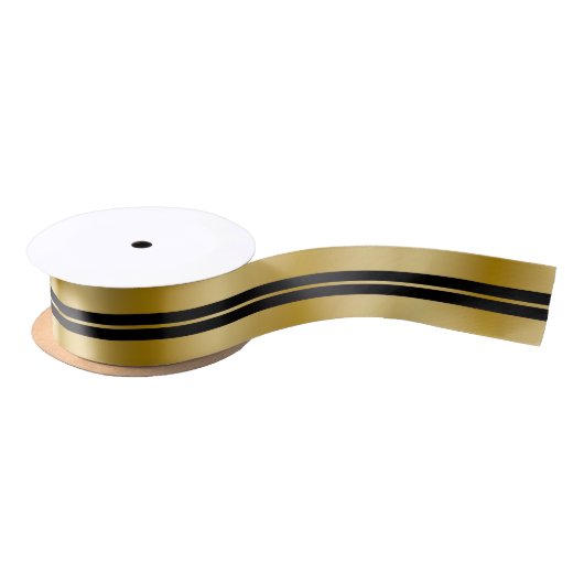 Christmas Gold and Black Stripe Satin Ribbon Satijnen Lint (Spoel)