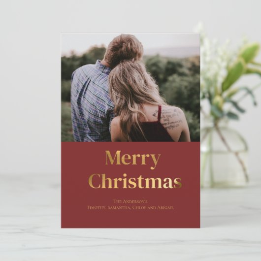 Christmas Gold Foil Fotokaart personaliseren Kaart (Staand voorkant)