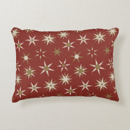 Christmas Gold Geo Stars - op rood patroon. Accent Kussen