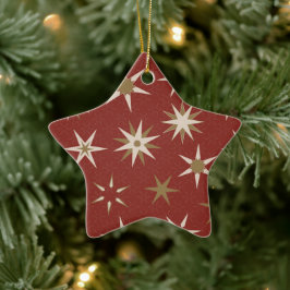 Christmas Gold Geo Stars - op rood patroon. Keramisch Ornament