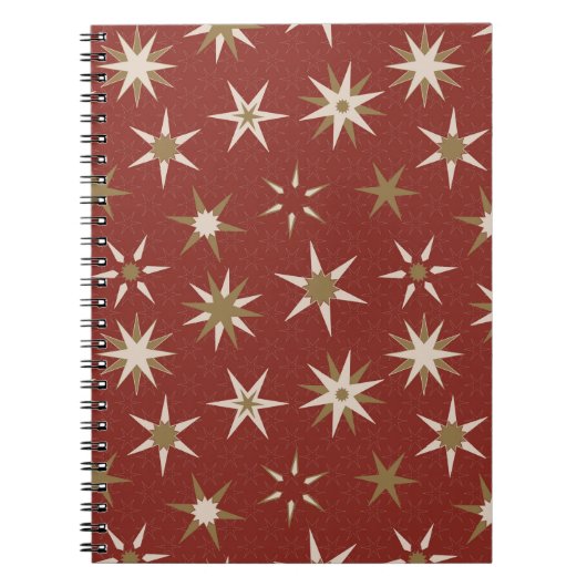 Christmas Gold Geo Stars - op rood patroon. Notitieboek (Voorkant)