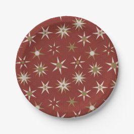 Christmas Gold Geo Stars - op rood patroon. Papieren Bordje