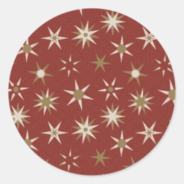Christmas Gold Geo Stars - op rood patroon. Ronde Sticker