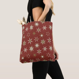 Christmas Gold Geo Stars - op rood patroon. Tote Bag