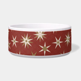 Christmas Gold Geo Stars - op rood patroon. Voerbakje