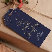 Christmas Gold Glitter Familienaam Navy Blauw Cadeaulabel
