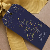 Christmas Gold Glitter Familienaam Navy Blauw Cadeaulabel
