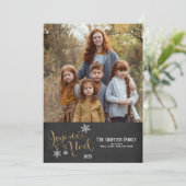 Christmas Gold Glitter Joyeux Noel Snowflakes Feestdagenkaart (Staand voorkant)