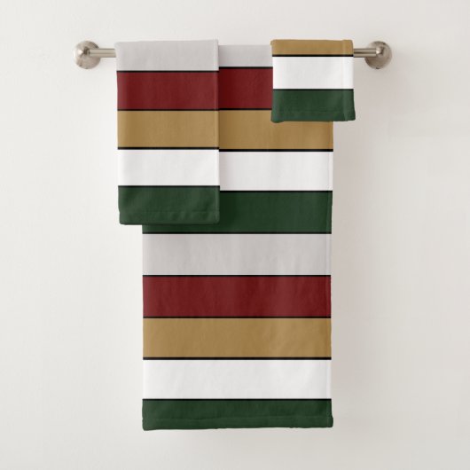 Christmas Gold Green Red Silver And White Stripes  Bad Handdoek (Insitu)