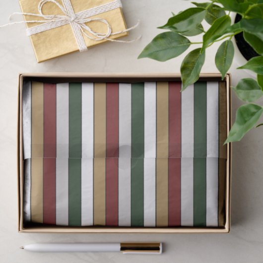 Christmas Gold Green Red Silver And White Stripes  Tissuepapier (Geschenk)