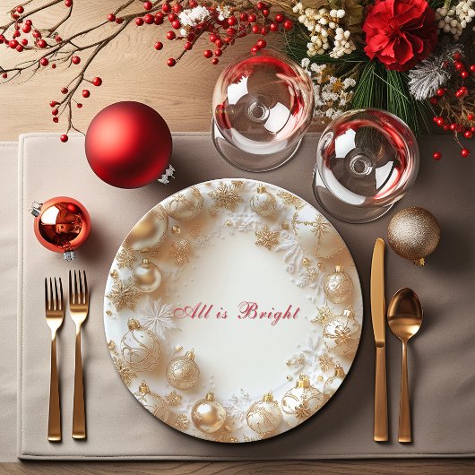 Christmas Gold Ornaments,Snowflakes All is Bright Papieren Bordje