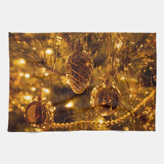 Christmas Gold Pine Cone Theedoek (Horizontaal)