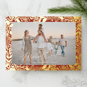 Christmas Gold Red Botanical Lijst Merriest Foto Folie Feestdagenkaart
