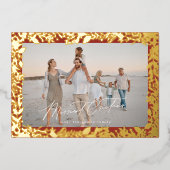 Christmas Gold Red Botanical Lijst Merriest Foto Folie Feestdagenkaart (Voorkant)