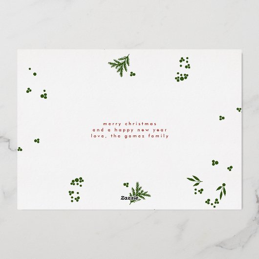 Christmas Gold Red Botanical Lijst Merriest Foto Folie Feestdagenkaart (Achterkant)