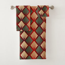 Christmas Gold Red Green Art Deco Bad Handdoek