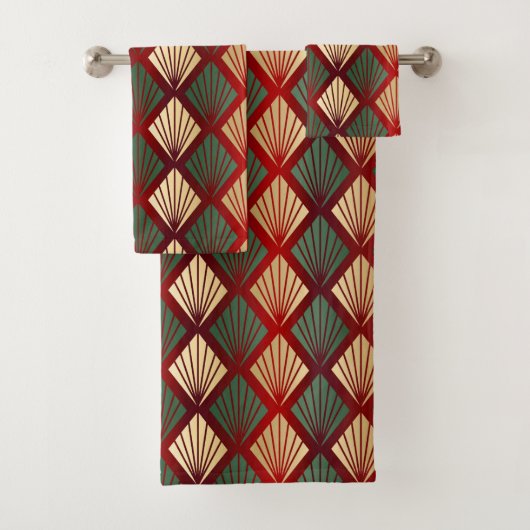 Christmas Gold Red Green Art Deco Bad Handdoek (Insitu)