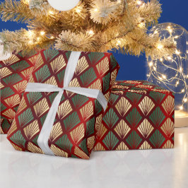 Christmas Gold Red Green Art Deco Cadeaupapier