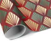 Christmas Gold Red Green Art Deco Cadeaupapier (Rol Hoek)