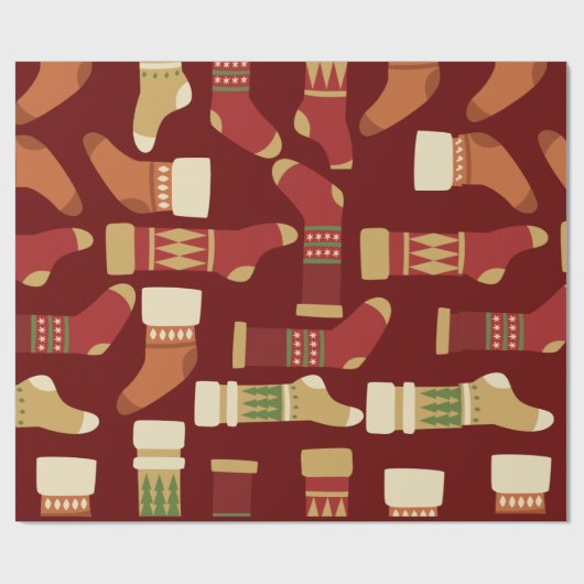 Christmas Gold, Red, Green Socks  Cadeaupapier (Vlak)