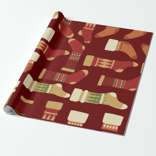 Christmas Gold, Red, Green Socks  Cadeaupapier (Uitgerold)