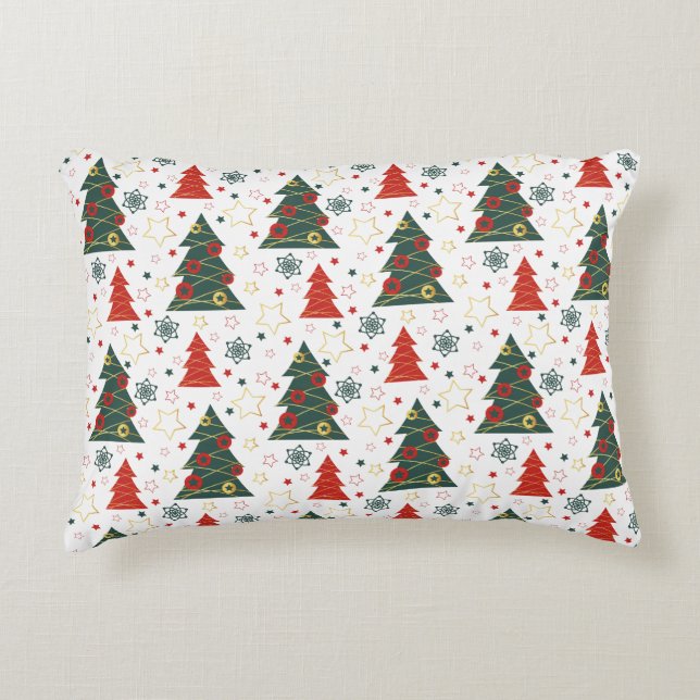 Christmas Gold Twinkle Starry Pines Accent Kussen (Voorkant)