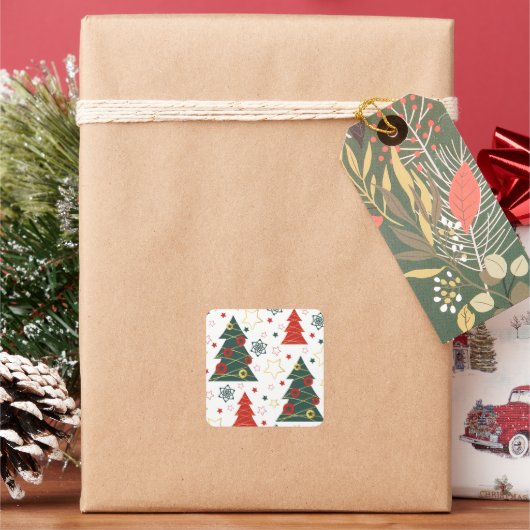 Christmas Gold Twinkle Starry Pines Vierkante Sticker (Feestdagen)
