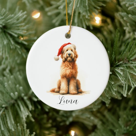 Christmas Golden Doodle Dog Santa Hat Ornament (Boom)