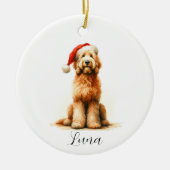 Christmas Golden Doodle Dog Santa Hat Ornament (Voorkant)
