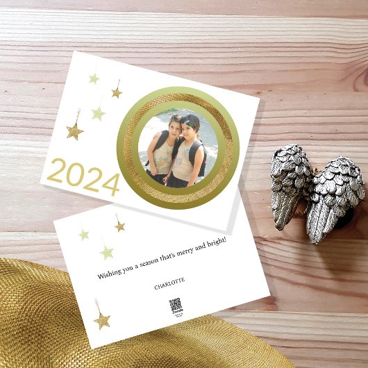 Christmas Golden Lijst One Photo Stars Feestdagenkaart