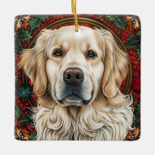 Christmas Golden Retreiver Hond Keramisch Ornament (Voorkant)