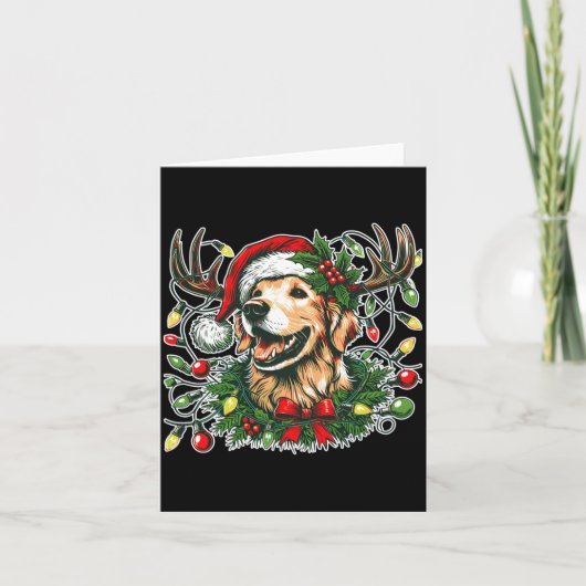 Christmas Golden Retriever Antlers Santa Hat Long  Kaart (Voorkant)