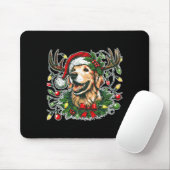 Christmas Golden Retriever Antlers Santa Hat Long Muismat (Met muis)