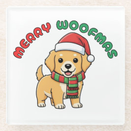 Christmas Golden Retriever Coaster: Merry Woofmas Glazen Onderzetter