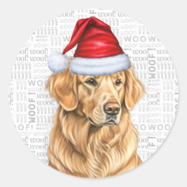 Christmas Golden Retriever en Woof Art Hondenliefh Ronde Sticker