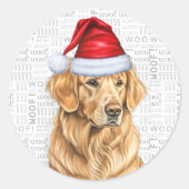 Christmas Golden Retriever en Woof Art Hondenliefh Ronde Sticker (Voorkant)