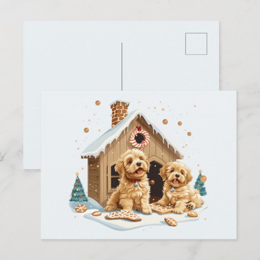 Christmas Golden Retriever Honden Gingerbread Hous Briefkaart (Voorkant / Achterkant)