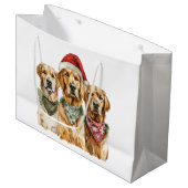 Christmas Golden Retriever Honden Groot Cadeauzakje (Voorkant Gekanteld)
