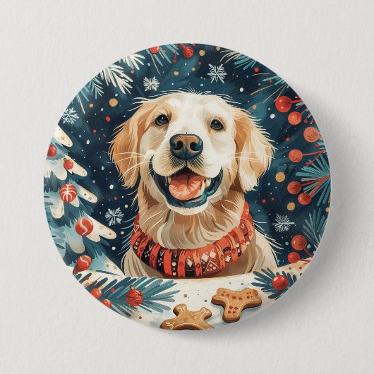 Christmas Golden Retriever Honden Ronde Button 7,6 Cm (Voorkant)