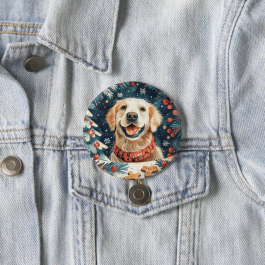 Christmas Golden Retriever Honden Ronde Button 7,6 Cm (In situ)