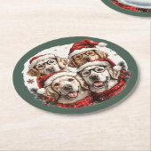 Christmas Golden Retriever Honden Ronde Kartonnen Onderzetter (Gebogen)