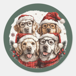 Christmas Golden Retriever Honden Ronde Sticker