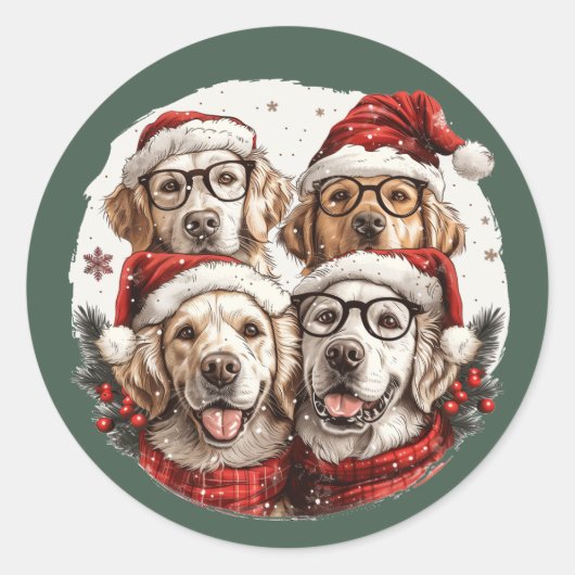 Christmas Golden Retriever Honden Ronde Sticker (Voorkant)