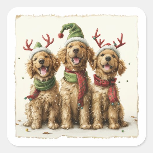 Christmas Golden Retriever Honden Vierkante Sticker (Voorkant)