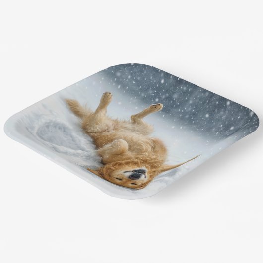 Christmas Golden Retriever Making a Snow Angel Papieren Bordje (Gebogen)