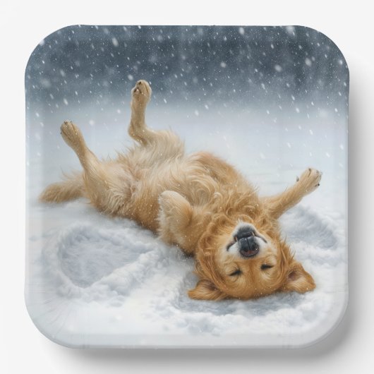 Christmas Golden Retriever Making a Snow Angel Papieren Bordje (Voorkant)