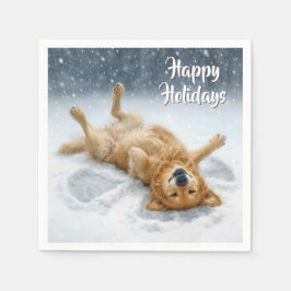 Christmas Golden Retriever Making a Snow Angel Servet