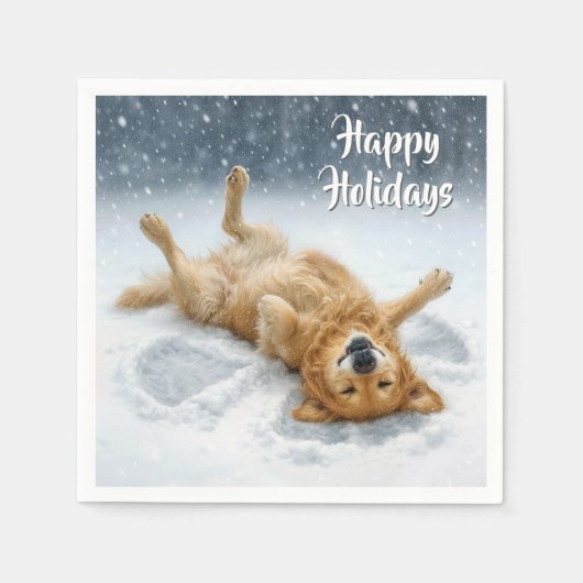 Christmas Golden Retriever Making a Snow Angel Servet (Voorkant)